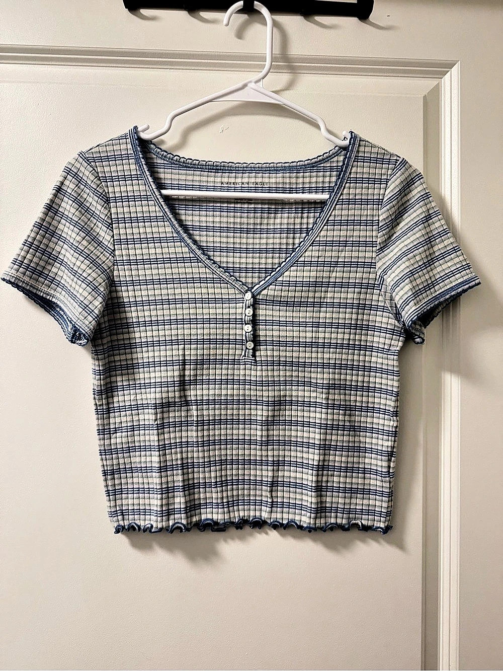 American Eagle Plaid Short Sleeve Top Size Medium